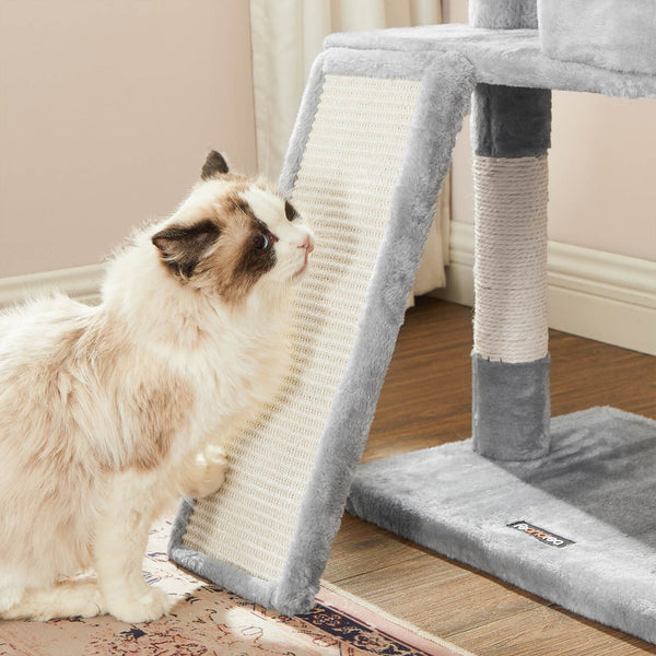 Kratzbaum Katzenbaum Katzenwohnung Kratzrampe 115cm Plüsch Hellgrau