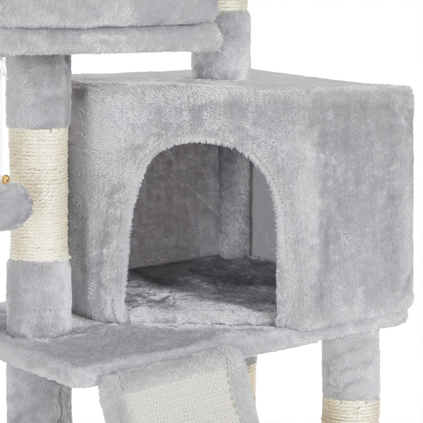 Kratzbaum Katzenbaum Katzenwohnung Kratzrampe 115cm Plüsch Hellgrau