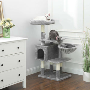 Kratzbaum Katzenbaum Katzenwohnung mehrstufig 110cm Plüsch Hellgrau