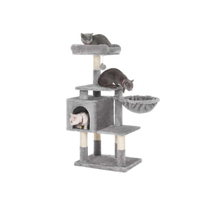 Kratzbaum Katzenbaum Katzenwohnung mehrstufig 110cm Plüsch Hellgrau