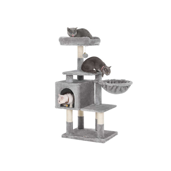 Kratzbaum Katzenbaum Katzenwohnung mehrstufig 110cm Plüsch Hellgrau