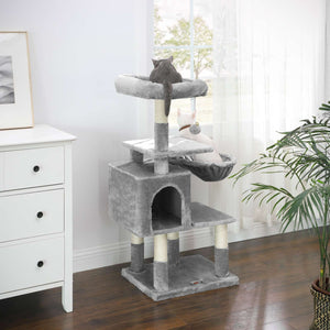 Kratzbaum Katzenbaum Katzenwohnung mehrstufig 110cm Plüsch Hellgrau