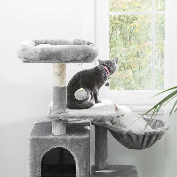 Kratzbaum Katzenbaum Katzenwohnung mehrstufig 110cm Plüsch Hellgrau