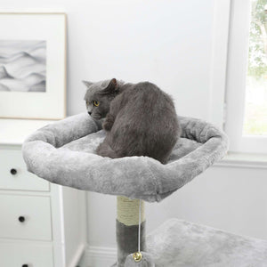 Kratzbaum Katzenbaum Katzenwohnung mehrstufig 110cm Plüsch Hellgrau