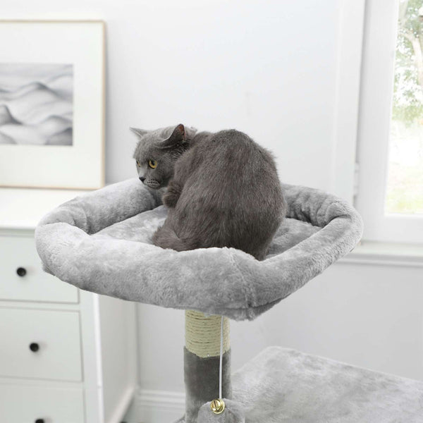 Kratzbaum Katzenbaum Katzenwohnung mehrstufig 110cm Plüsch Hellgrau