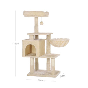 Kratzbaum Katzenbaum Katzenwohnung mehrstufig 110cm Plüsch Hellgrau
