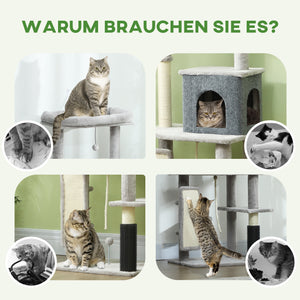 Kratzbaum für Katzen mit Haus Bett und Plattformen hellgrau