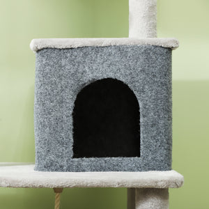 Kratzbaum für Katzen mit Haus Bett und Plattformen hellgrau