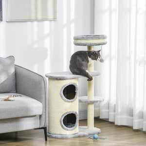 Kratzbaum für Katzen mehrstöckig mit Sisal und Plüsch grau