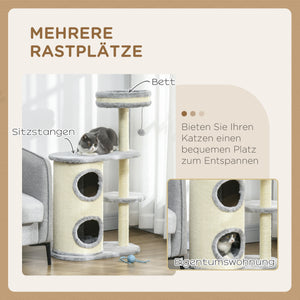 Kratzbaum für Katzen mehrstöckig mit Sisal und Plüsch grau
