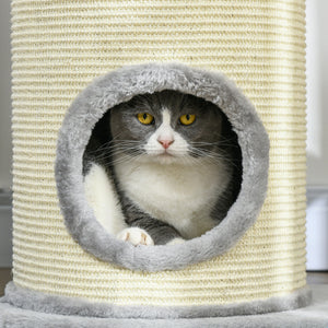 Kratzbaum für Katzen mehrstöckig mit Sisal und Plüsch grau