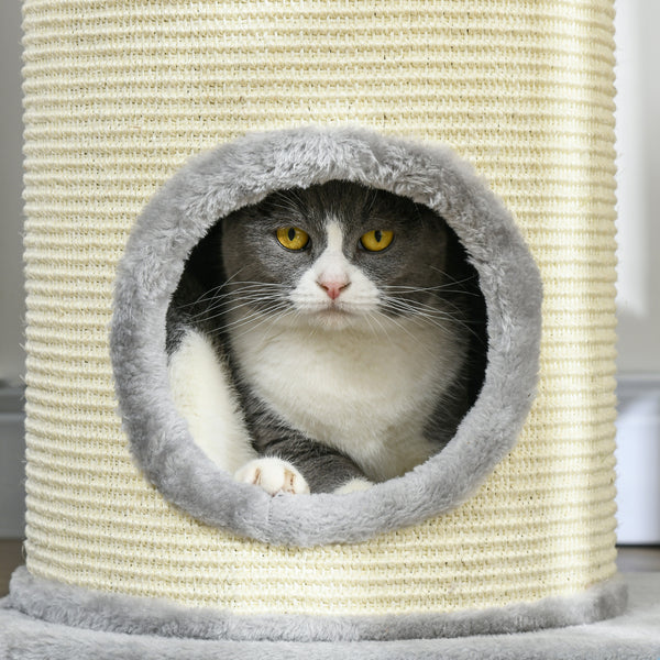 Kratzbaum für Katzen mehrstöckig mit Sisal und Plüsch grau