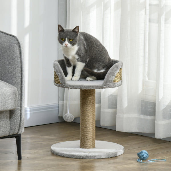 Kratzbaum mit Katzenbett und Spielball 49cm hoch grau