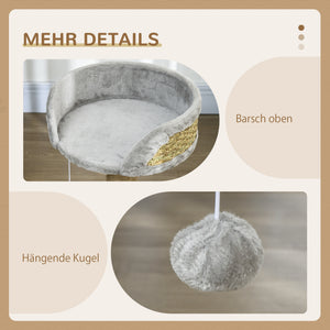 Kratzbaum mit Katzenbett und Spielball 49cm hoch grau