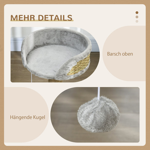 Kratzbaum mit Katzenbett und Spielball 49cm hoch grau