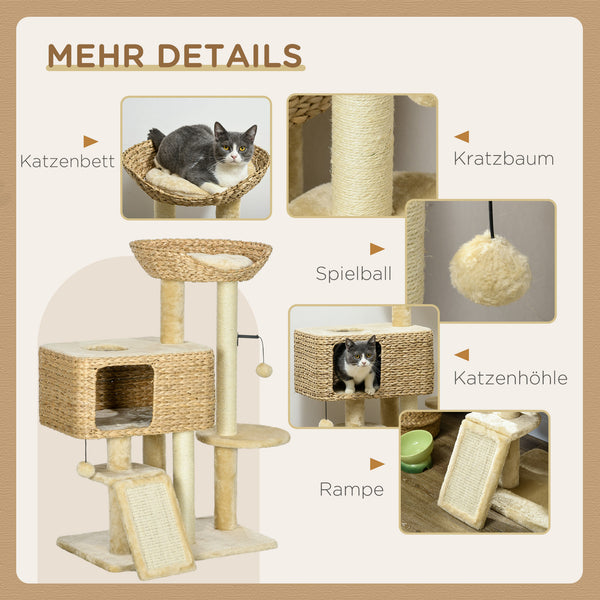 Kratzbaum mit Spielball Sisal 98cm Beige