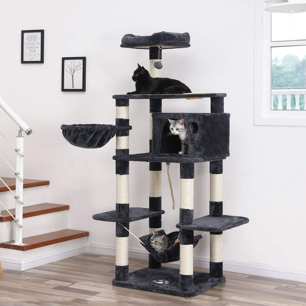 Kratzbaum Katzenbaum Spielturm stabil grosse Katzen 164cm Plüsch Rauchgrau