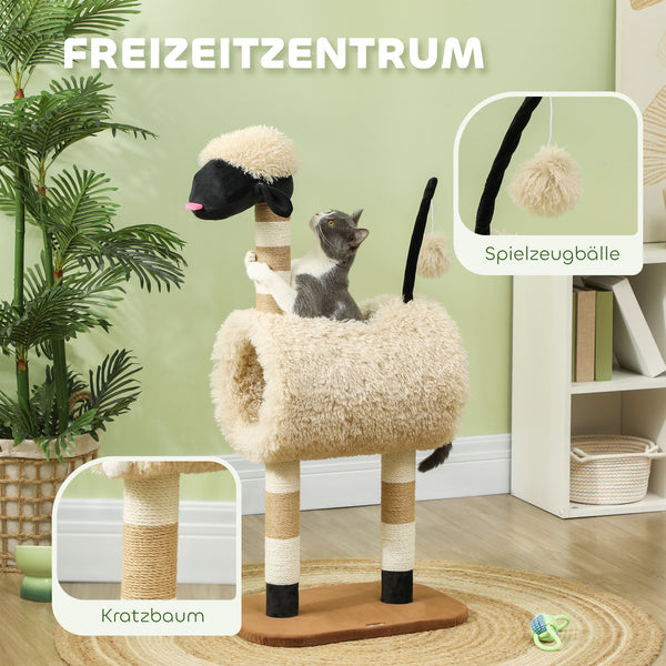 Kratzbaum mit Tunnel und Spielzeug 98cm hoch