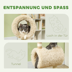 Kratzbaum mit Tunnel und Spielzeug 98cm hoch