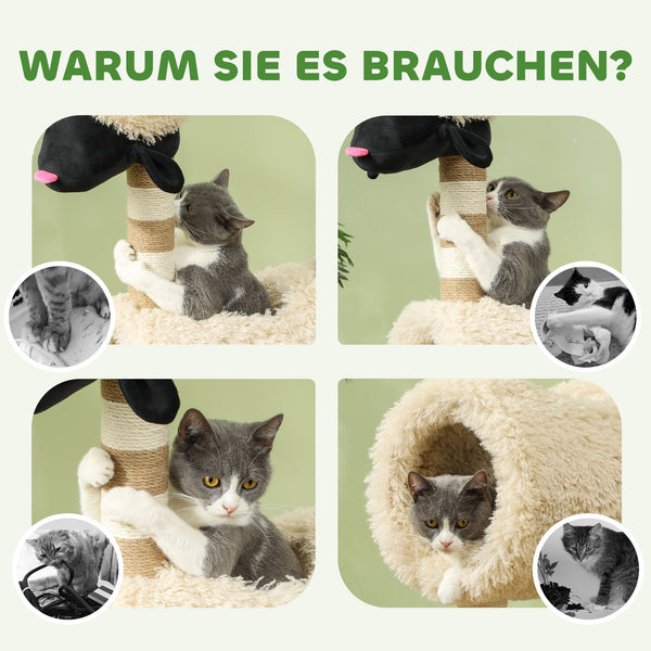 Kratzbaum mit Tunnel und Spielzeug 98cm hoch