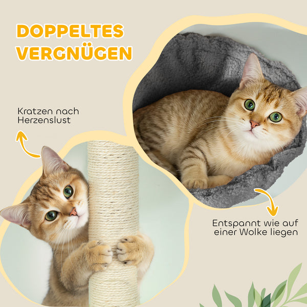 Kratzbaum mit Höhle und Hängematte verstellbar für Katzen grau