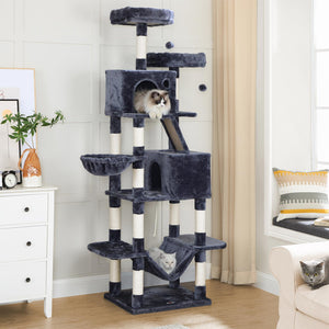 Kratzbaum Katzenbaum Katzenwohnung XXL mehrstufig 206cm Plüsch Rauchgrau