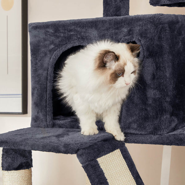 Kratzbaum Katzenbaum Katzenwohnung XXL mehrstufig 206cm Plüsch Rauchgrau