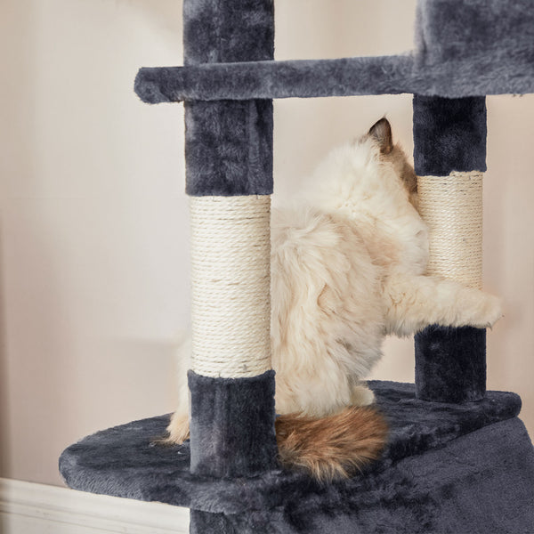 Kratzbaum Katzenbaum Katzenwohnung XXL mehrstufig 206cm Plüsch Rauchgrau