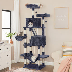Kratzbaum Katzenbaum Katzenwohnung XXL mehrstufig 206cm Plüsch Rauchgrau