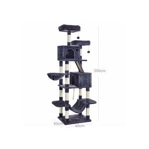 Kratzbaum Katzenbaum Katzenwohnung XXL mehrstufig 206cm Plüsch Rauchgrau