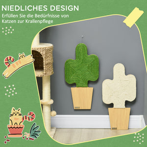 Kratzmatte Kakteen-Design Juteseil 2er-Set Weiss & Grün