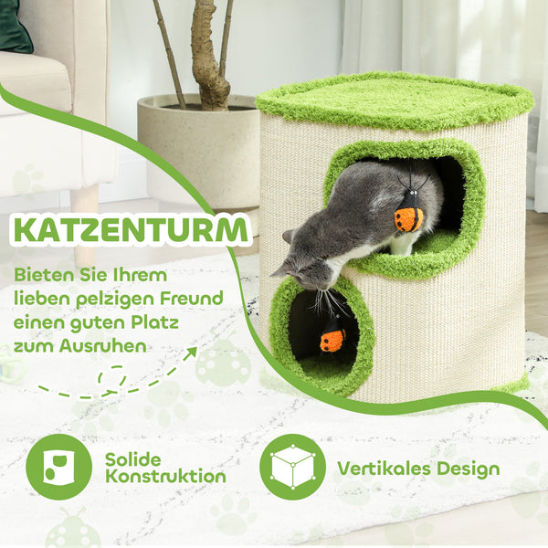 Kratztonne mit 2 Höhlen & Marienkäfer-Spielzeug 52cm Grün-Cremeweiss