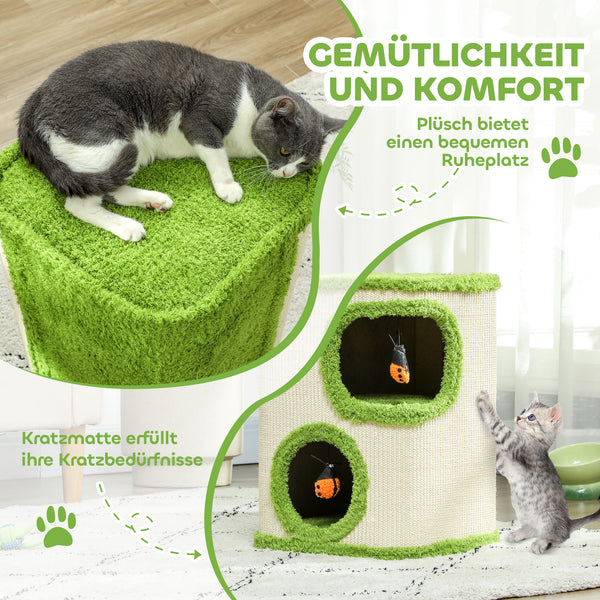 Kratztonne mit 2 Höhlen & Marienkäfer-Spielzeug 52cm Grün-Cremeweiss