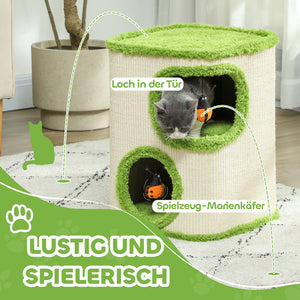 Kratztonne mit 2 Höhlen & Marienkäfer-Spielzeug 52cm Grün-Cremeweiss