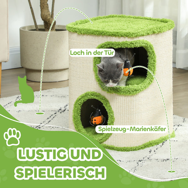 Kratztonne mit 2 Höhlen & Marienkäfer-Spielzeug 52cm Grün-Cremeweiss