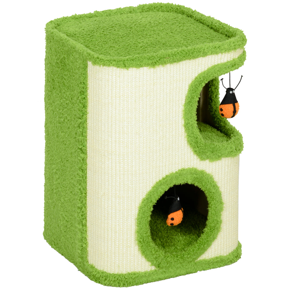 Tiragraffi a botte con 2 grotte e giocattolo a forma di coccinella, 52 cm, verde-bianco crema