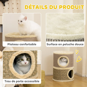 Kratztonne für Katzen zweistöckig mit Höhlen und Kratzmatte 49cm