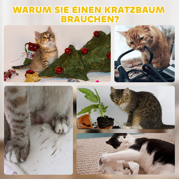 Kratztonne für Katzen zweistöckig mit Höhlen und Kratzmatte 49cm