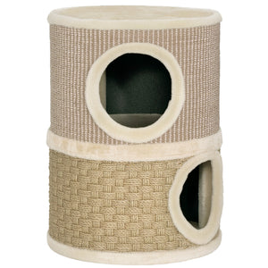 Kratztonne für Katzen zweistöckig mit Höhlen und Kratzmatte 49cm