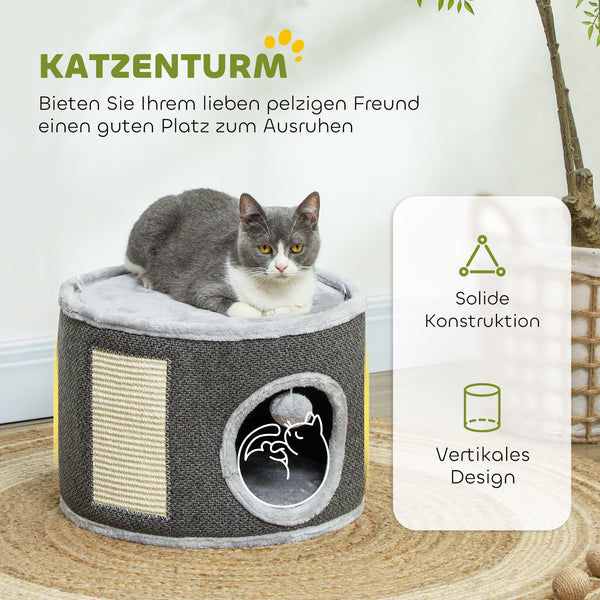 Kratztonne mit Höhle Sisal bis 5kg 30cm Dunkelgrau
