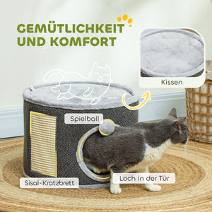 Kratztonne mit Höhle Sisal bis 5kg 30cm Dunkelgrau