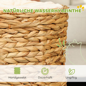 Kratztonne aus Wasserhyazinthe mit 2 Höhlen bis 35kg 50cm hoch Hellbraun