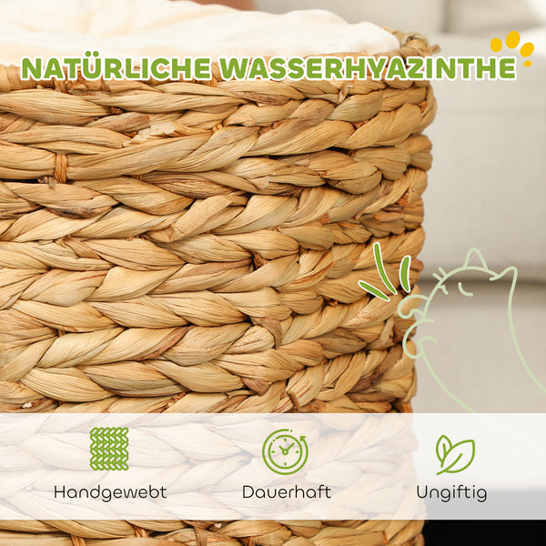 Kratztonne aus Wasserhyazinthe mit 2 Höhlen bis 35kg 50cm hoch Hellbraun