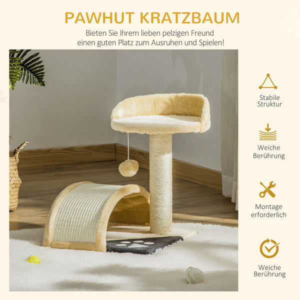 Katzenbaum mit beigem Plüsch 36 cm x 36 cm x 44 cm
