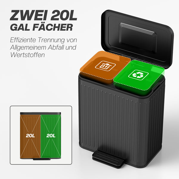 Mülleimer Küche mit 2 Fächern Mülltrennung Fusspedal schwarz