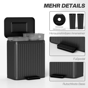 Mülleimer Küche mit 2 Fächern Mülltrennung Fusspedal schwarz