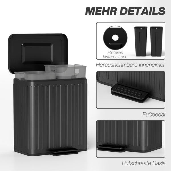 Mülleimer Küche mit 2 Fächern Mülltrennung Fusspedal schwarz