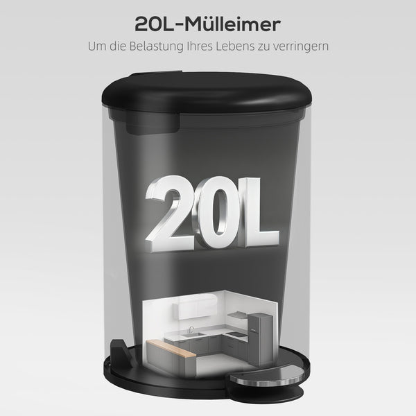 Küchen Mülleimer mit Soft Close Fusspedal 20L Metall schwarz