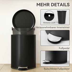 Küchen Mülleimer mit Soft Close Fusspedal 20L Metall schwarz