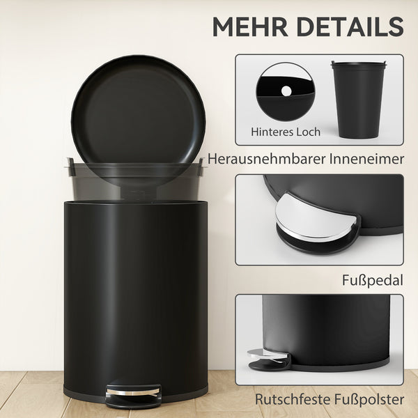 Küchen Mülleimer mit Soft Close Fusspedal 20L Metall schwarz